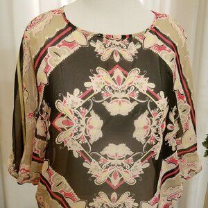 Dana Buchman black and tan flowy top sz med